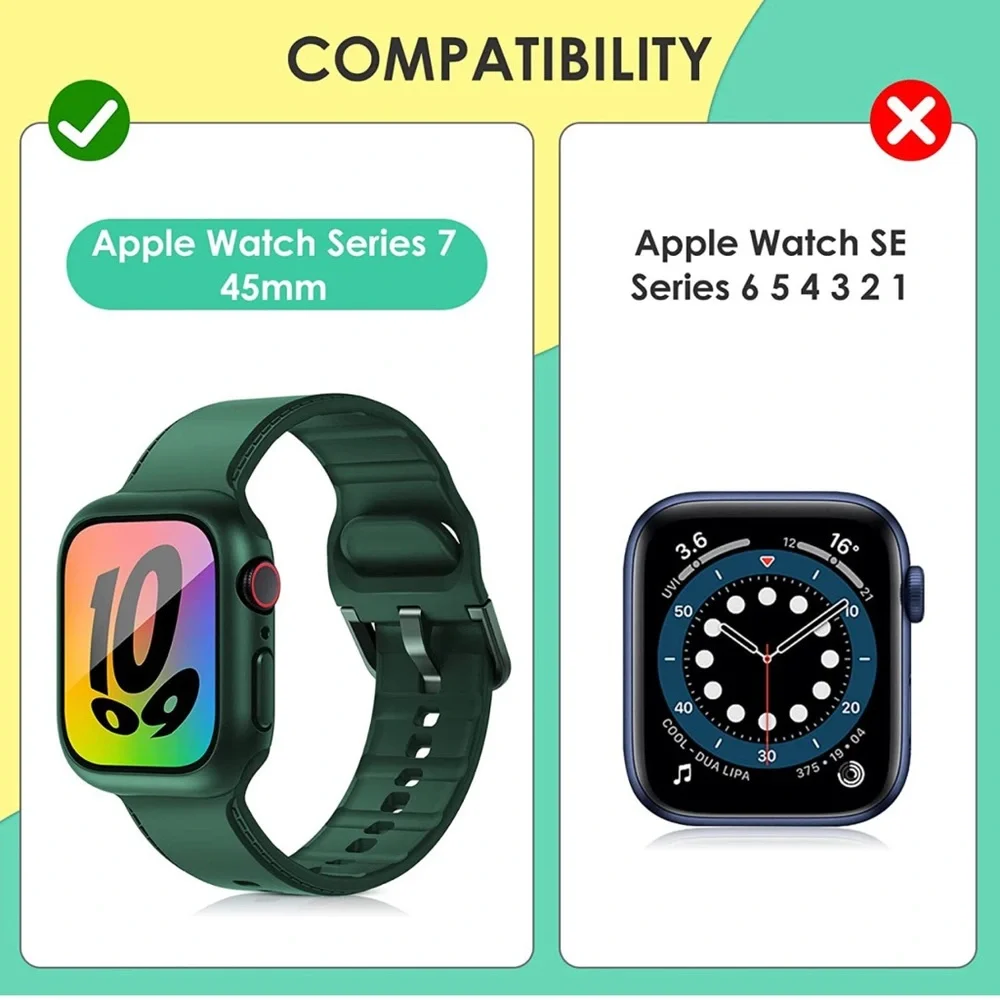 Sport Band Compatible for Apple Watch Band 45mm,Series7 with 2 Pack Hard PC Case
